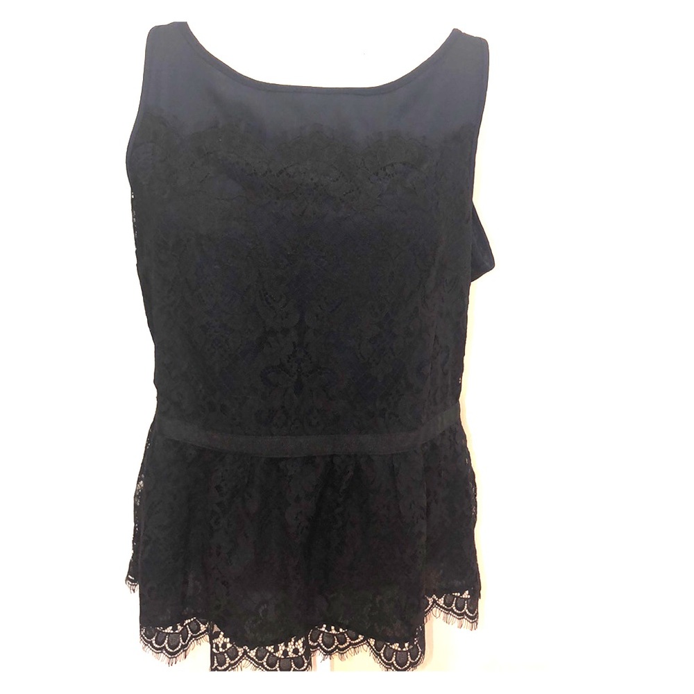LOFT dark Navy blue lace overlay top size 12